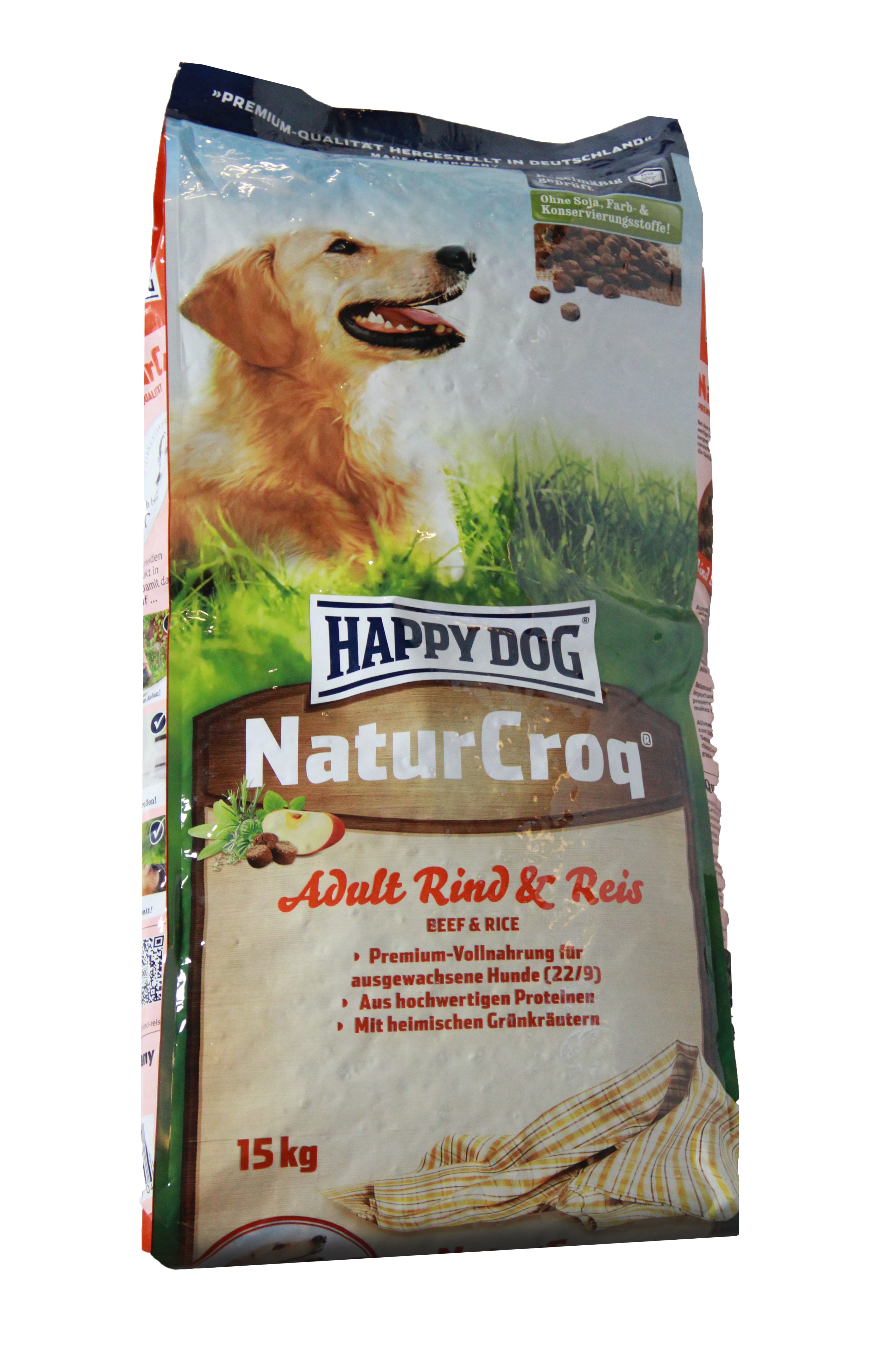 Happy Dog NaturCroq met rund en rijst hondenvoer