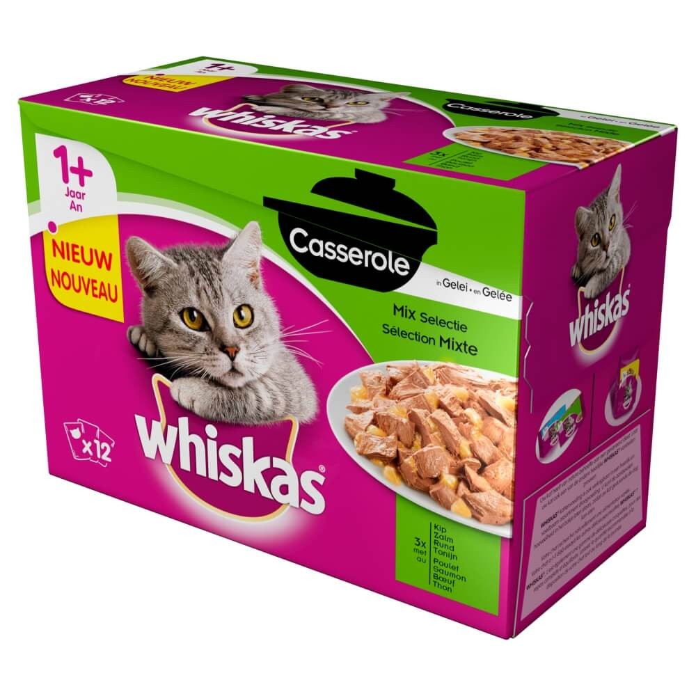 Whiskas 1+ Casserole Mix Selectie in Gelei zakjes 85 gr