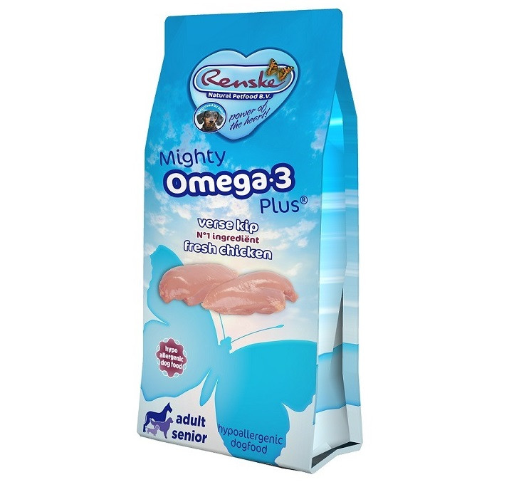 Renske Mighty Omega 3 Plus Adult Senior kip rijst hondenvoer