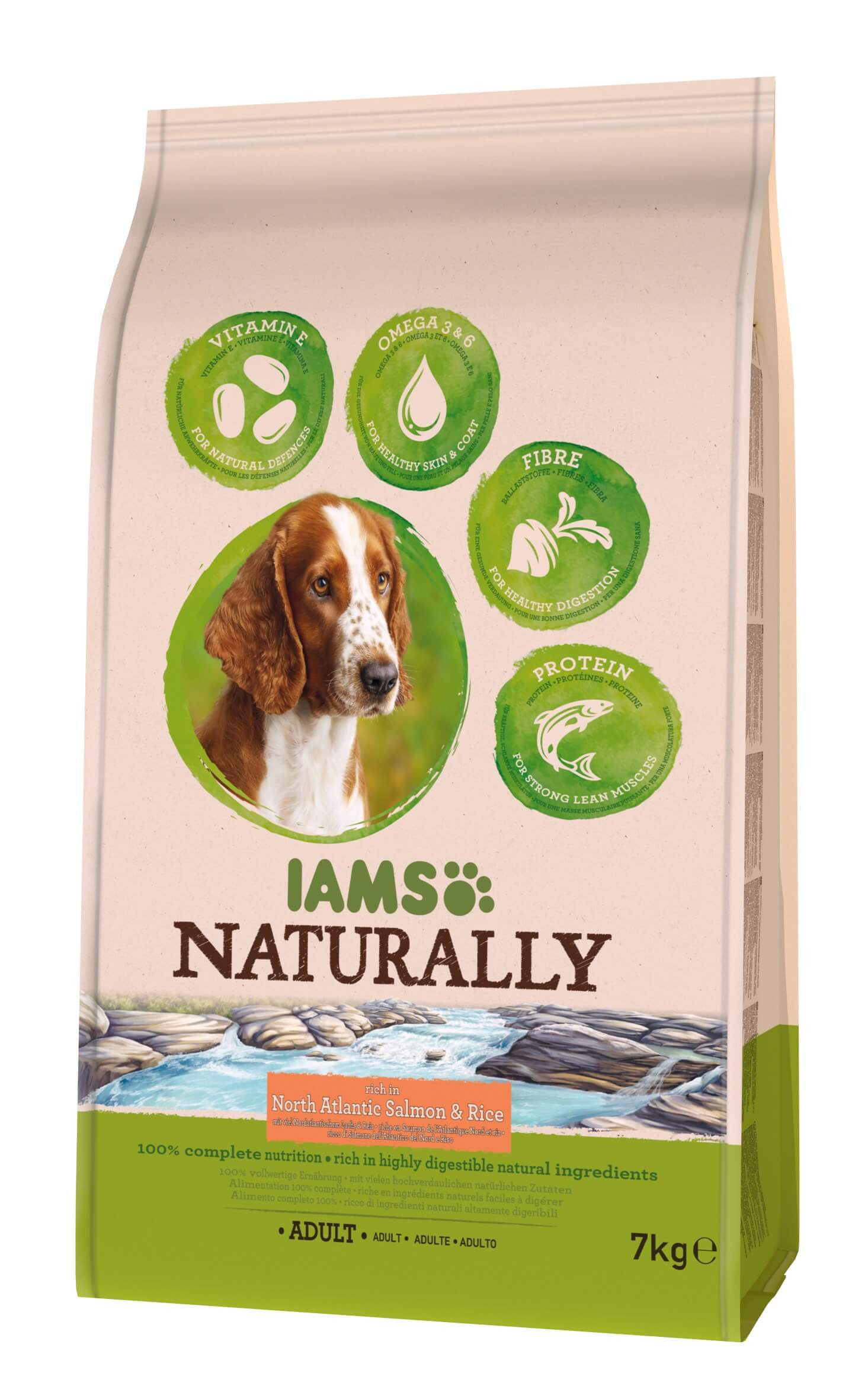 Iams Naturally Adult met zalm & rijst hondenvoer