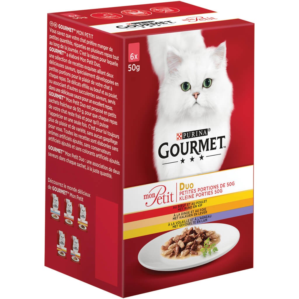 Gourmet Mon Petit Intense met rund en kip, kalkoen en lever,  gevogelte en lam (6x50 g)