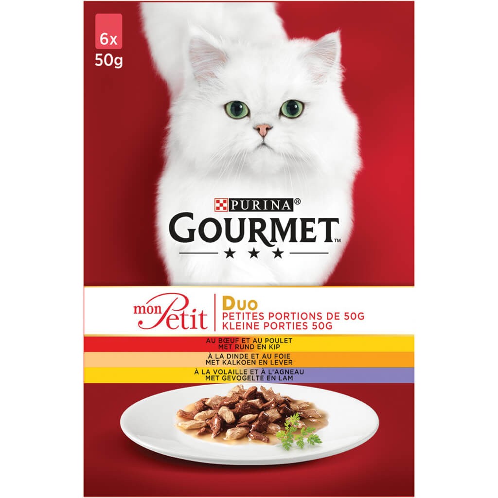 Gourmet Mon Petit Intense met rund en kip, kalkoen en lever,  gevogelte en lam (6x50 g)