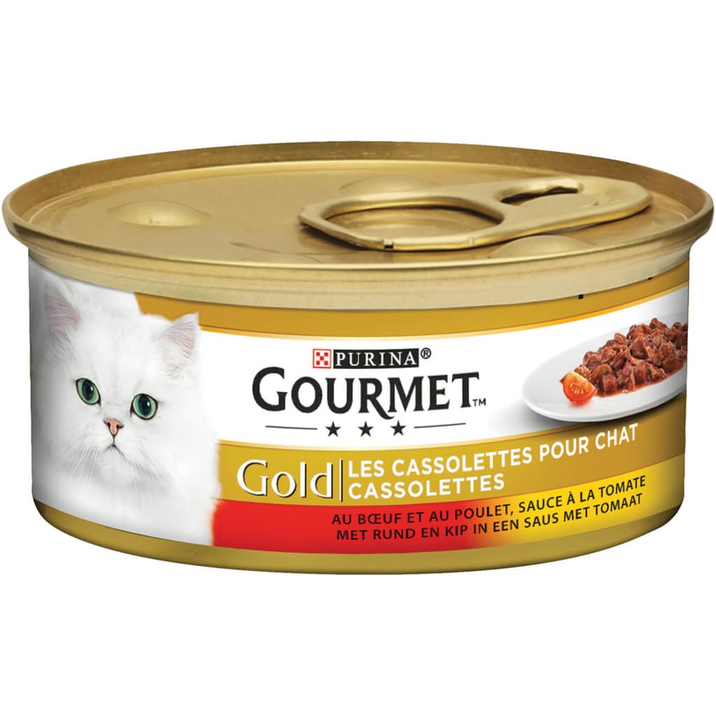 Gourmet Gold Cassolettes met rund, kip, tomaat in saus natvoer kat (24x85 g)