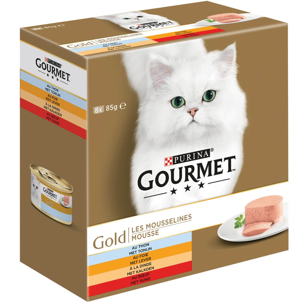 Gourmet Gold 8-Pack Mousse tonijn/lever/kalkoen/rund kattenvoer