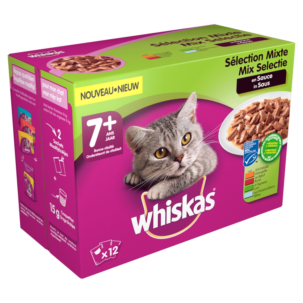 Whiskas 7+ Mix in saus pouches multipack 12 x 100g