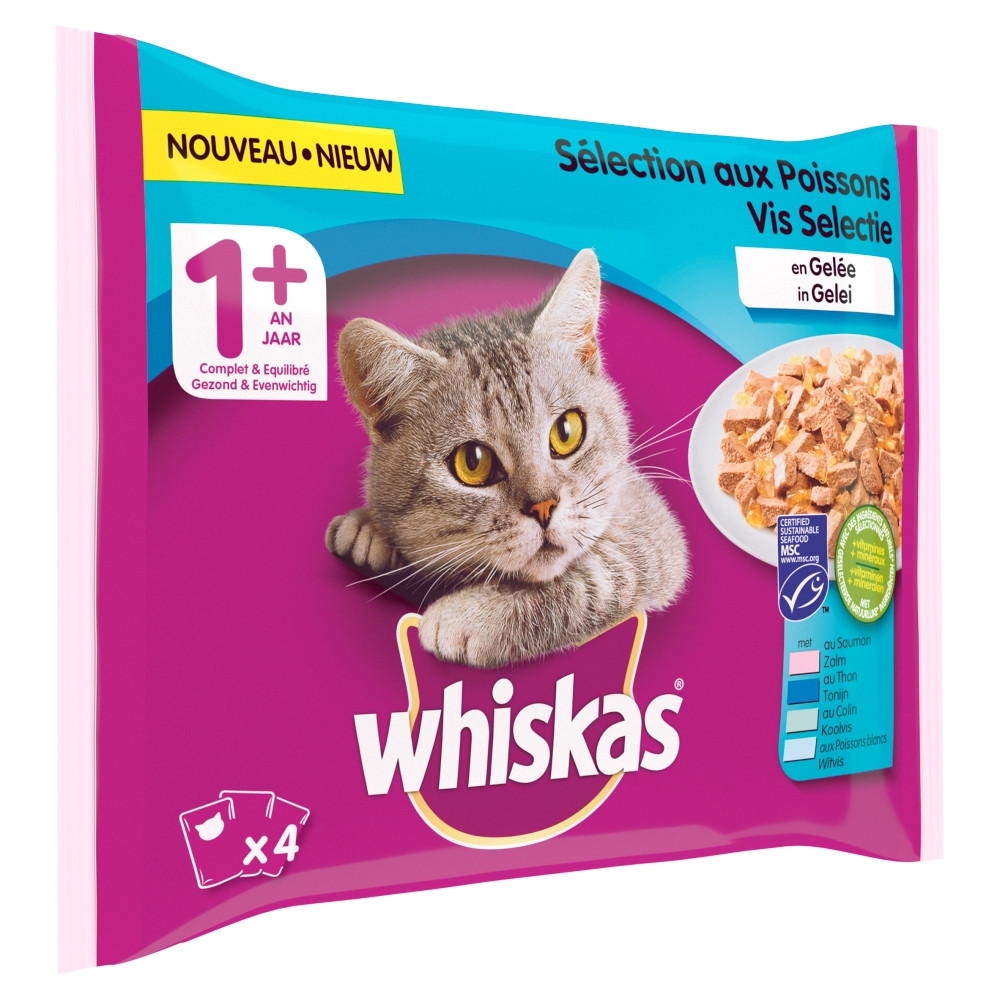 Whiskas 1+ Vis in gelei 4pack 4 x 100g