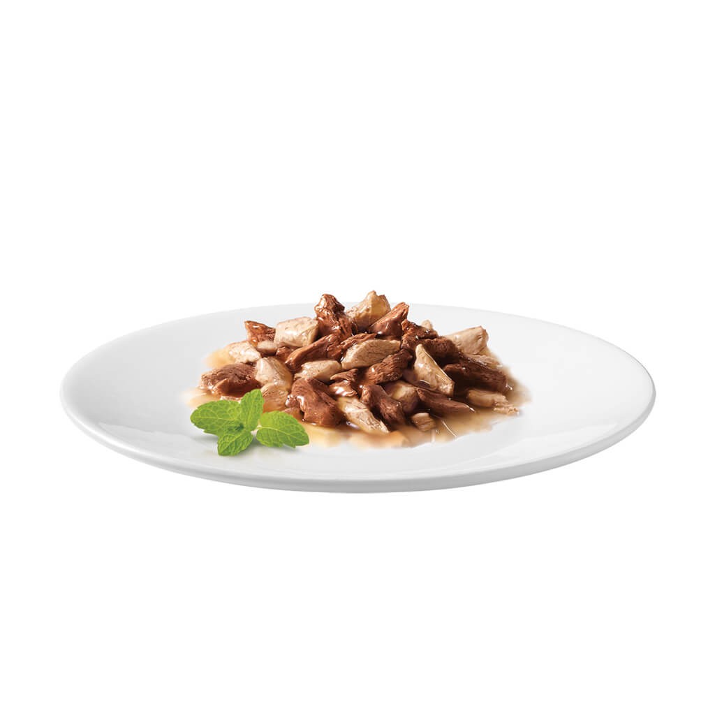 Gourmet Mon Petit Intense met rund en kip, kalkoen en lever, gevogelte en lam