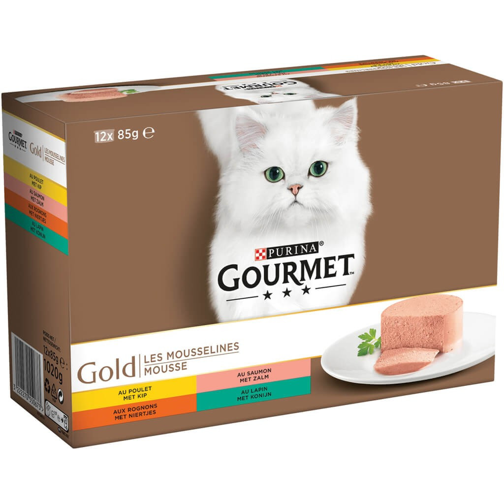 Gourmet Gold 12-Pack Mousse + Fijne Hapjes in Saus kattenvoer