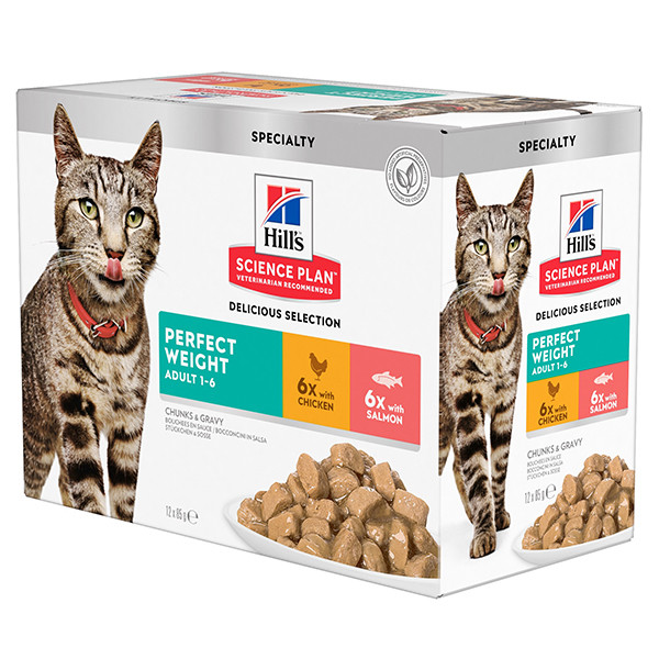 Hill's Adult Perfect Weight combipack kip zalm nat kattenvoer 85 g