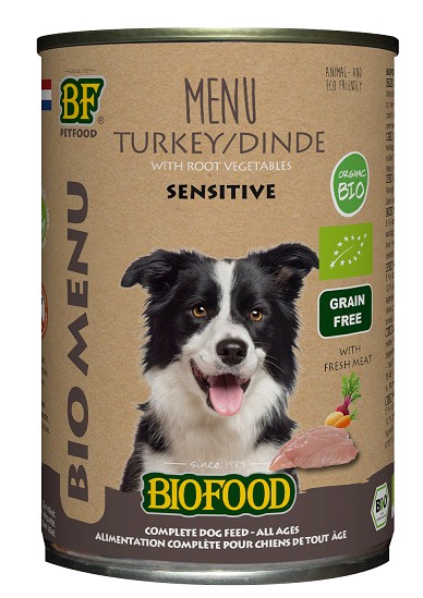 Biofood Organic Kalkoen menu blik 400 gr hondenvoer