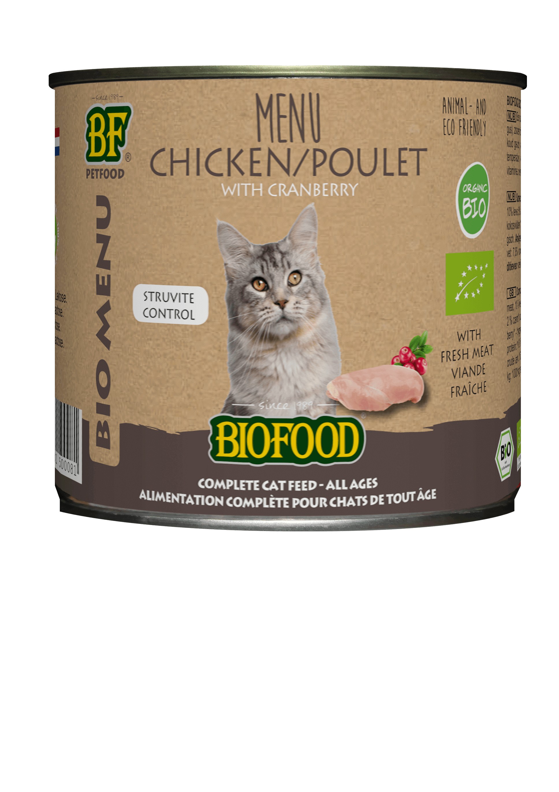 Biofood Organic Kip menu blik 200 gr kattenvoer