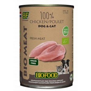 Biofood Organic 100% kippenvlees blik 400 gr hond & kat