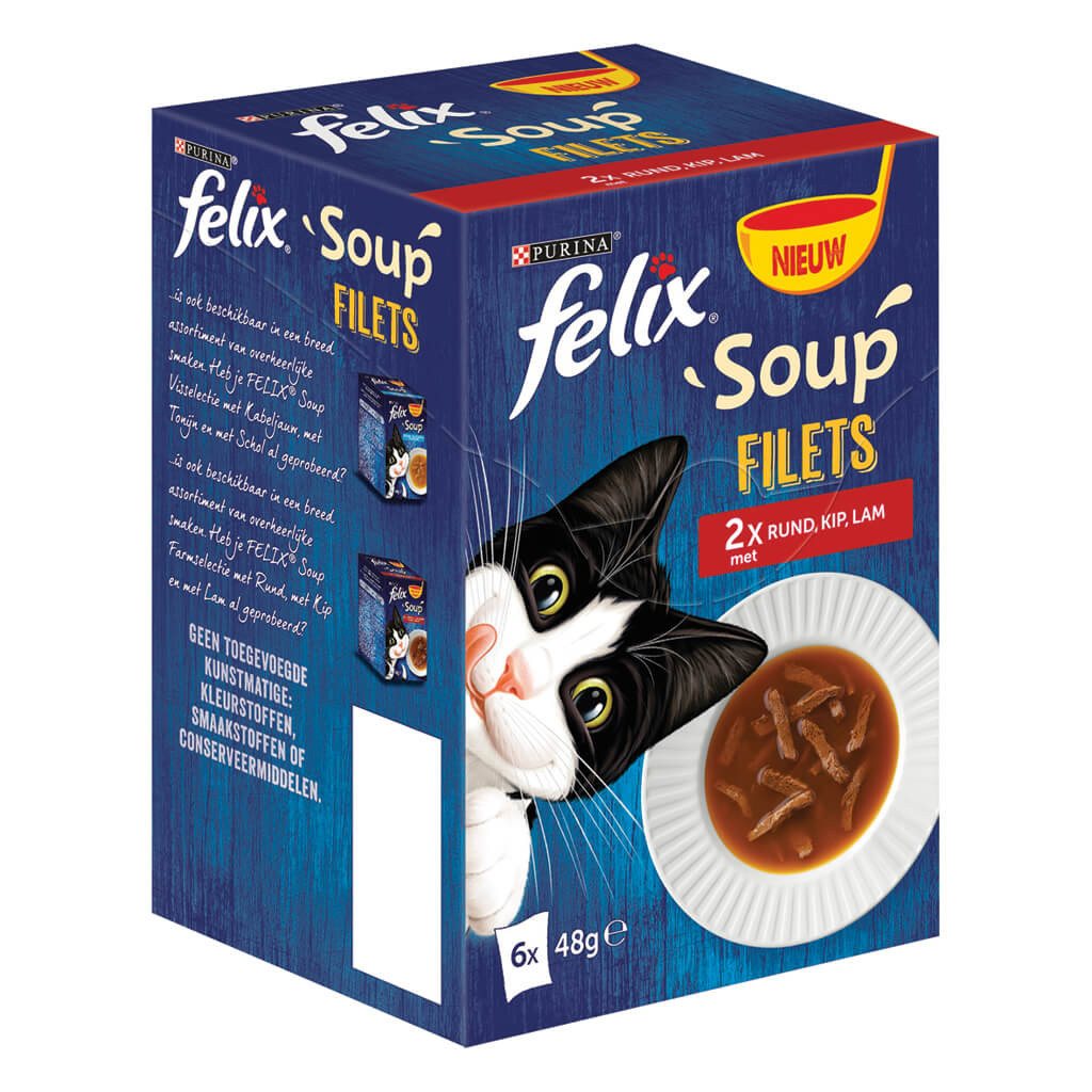 Felix Soup Filets met rund/kip/lam kattensoep (6x48g) Brekz.be