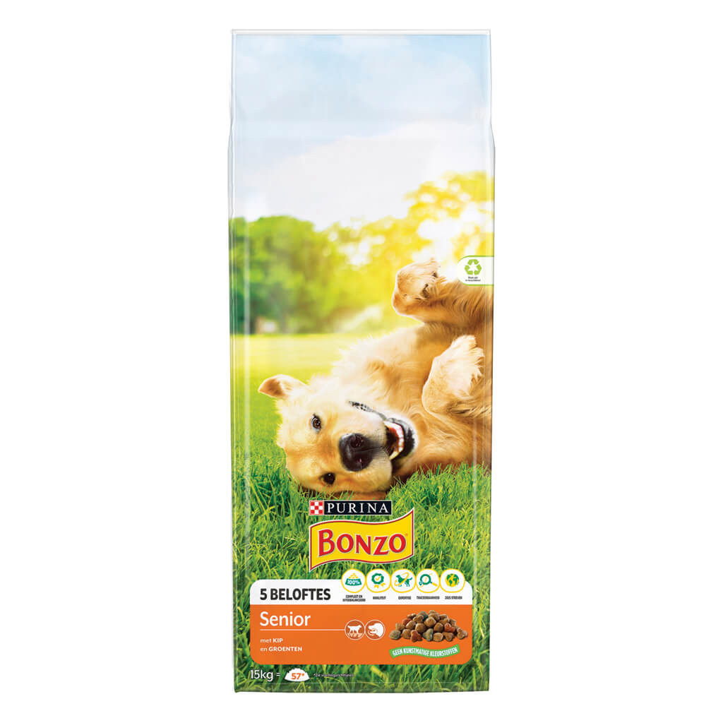 Purina Bonzo Senior hondenvoer met  kip en groenten