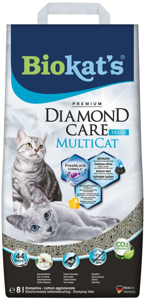 Biokat's Diamond Care MultiCat Fresh met geur - Fijne kattenbakvulling met actieve kool speciaal voor huishoudens met meerdere katten - 1 zak
