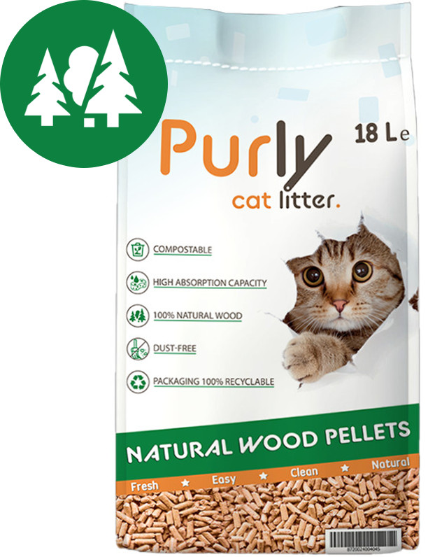 Purly houtkorrels kattenbakvulling