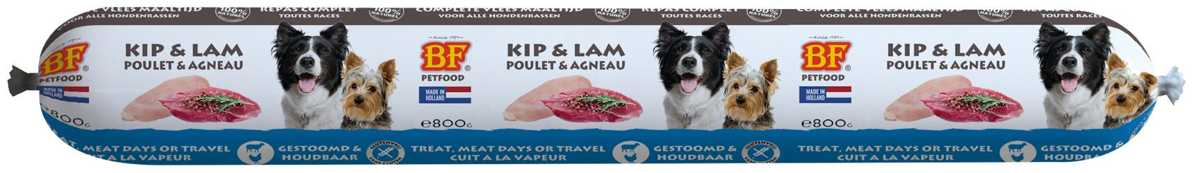 BF Petfood Vleesvoeding worst kip met lam hondenvoer (800 g)