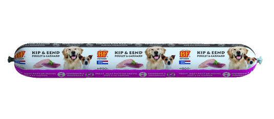 BF Petfood Vleesvoeding worst kip met eend hondenvoer (800 g)