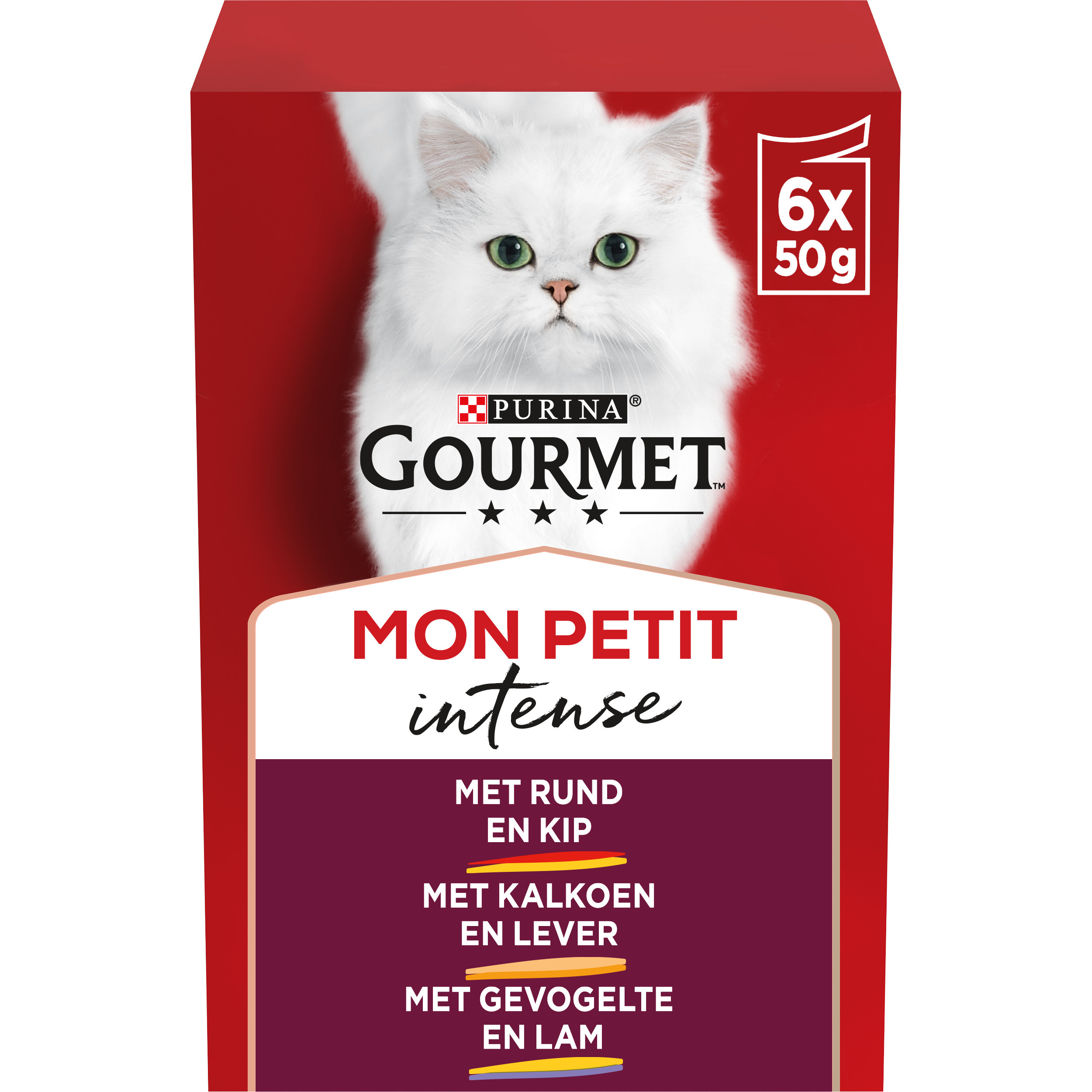 Gourmet Mon Petit Intense met rund en kip, kalkoen en lever, gevogelte en lam