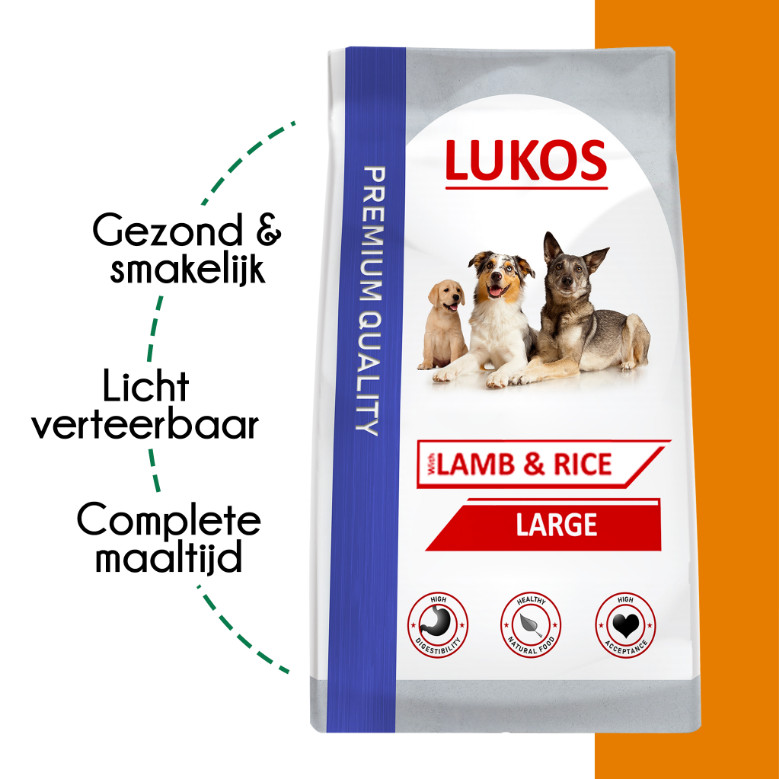 Lukos Adult Large met lam & rijst - premium hondenvoer