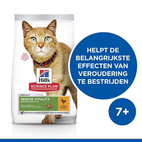 Hill's Mature Adult Senior Vitality met kip & rijst kattenvoer