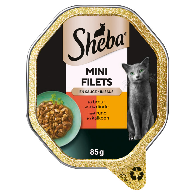 Sheba Mini Filets met rund en kalkoen in saus natvoer kat (kuipjes 85 g)