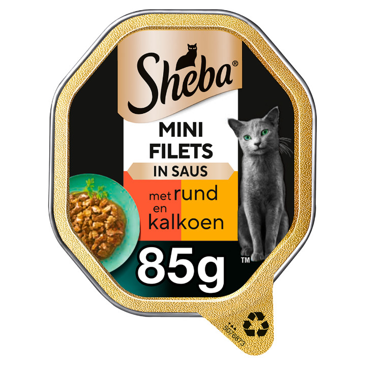 Sheba Mini Filets met rund en kalkoen in saus natvoer kat (kuipjes 85 g)
