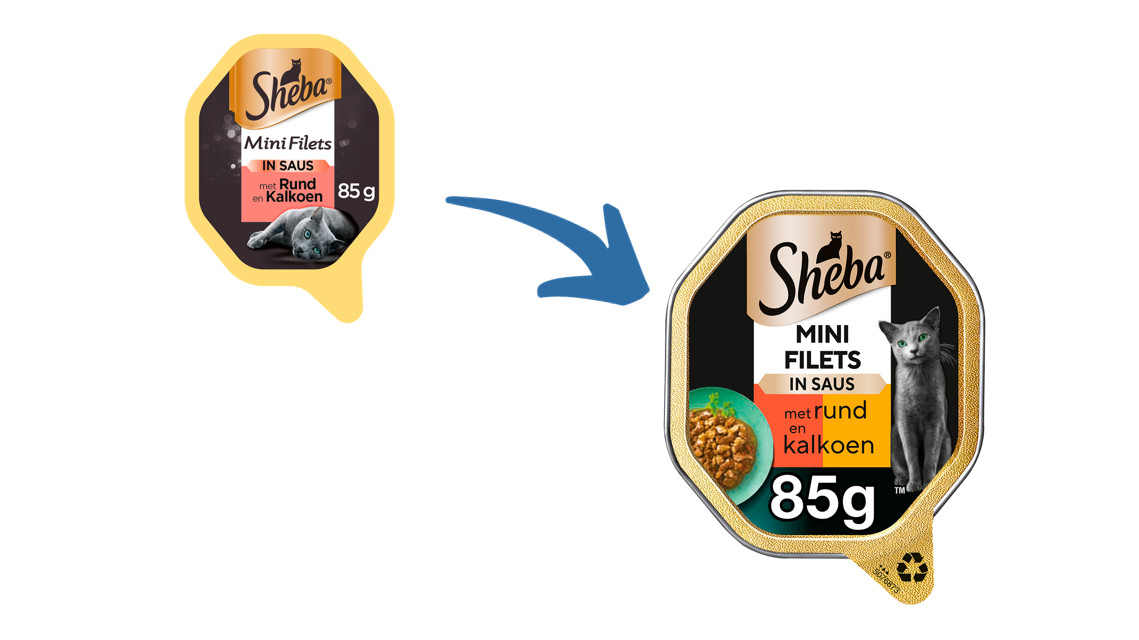 Sheba Mini Filets met rund en kalkoen in saus natvoer kat (kuipjes 85 g)