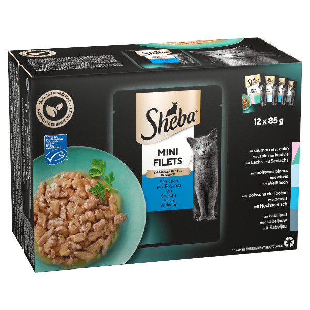 Sheba Mini Filets Vis Selectie in saus natvoer kat (zakjes 85 g)