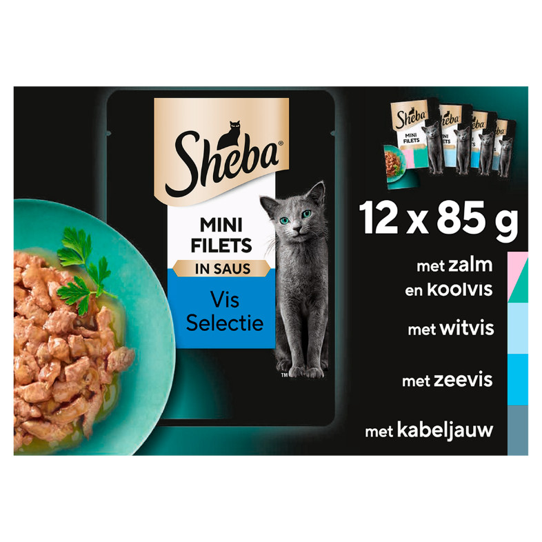 Sheba Mini Filets Vis Selectie in saus natvoer kat (zakjes 85 g)