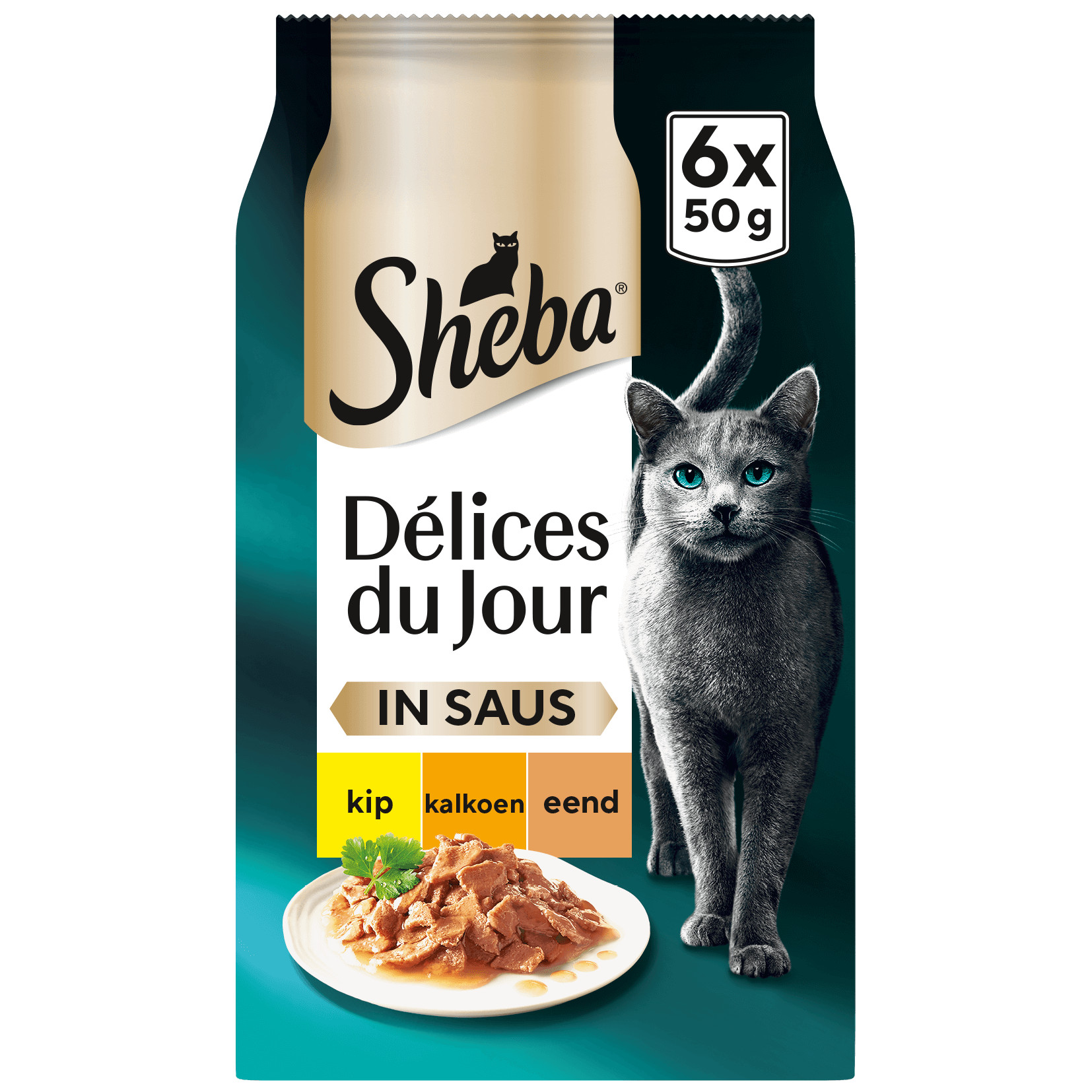 Sheba Délices du Jour met kip, kalkoen en eend in saus natvoer kat (50g)