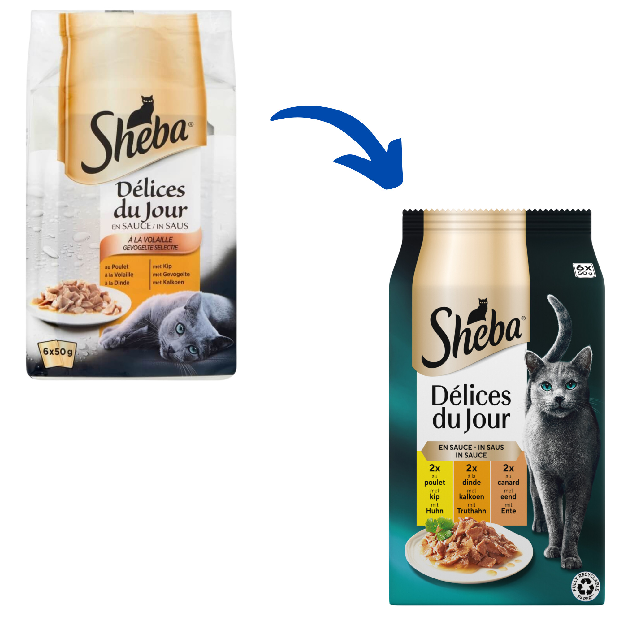 Sheba Délices du Jour met kip, kalkoen en eend in saus natvoer kat (50g)