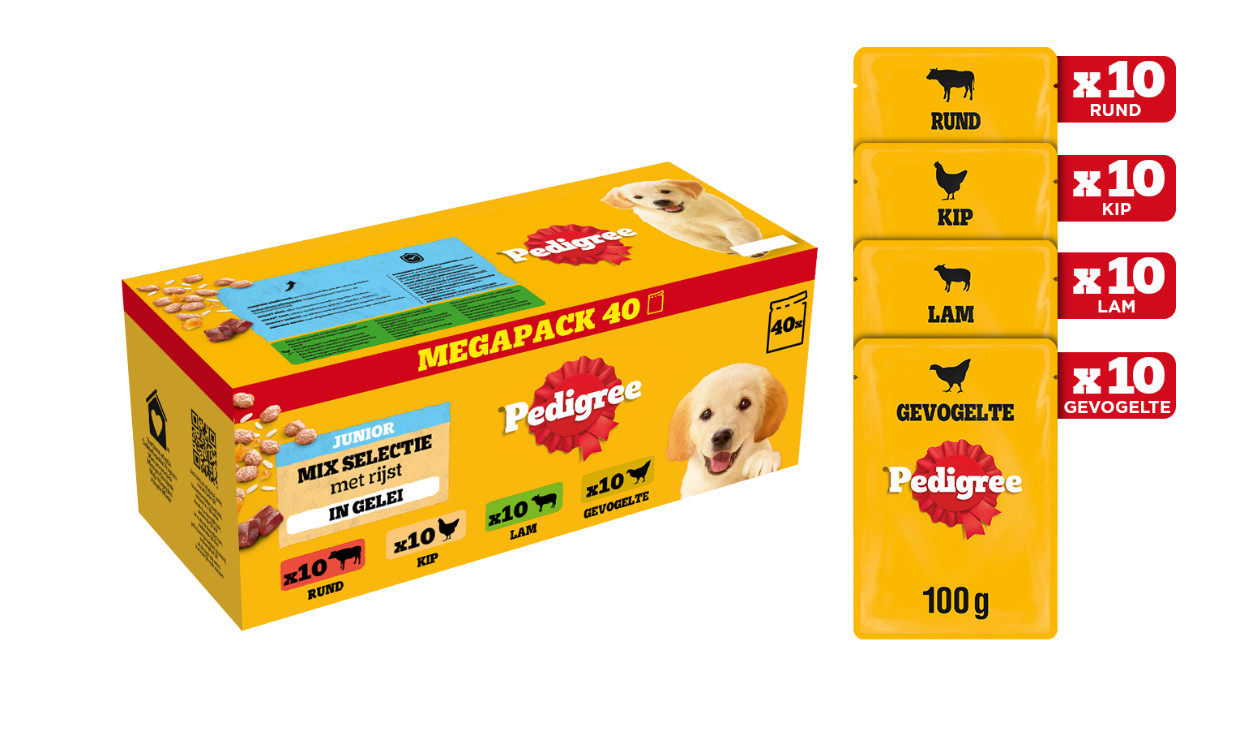 Pedigree Junior Mix Selectie in gelei megapack natvoer hond maaltijdzakjes