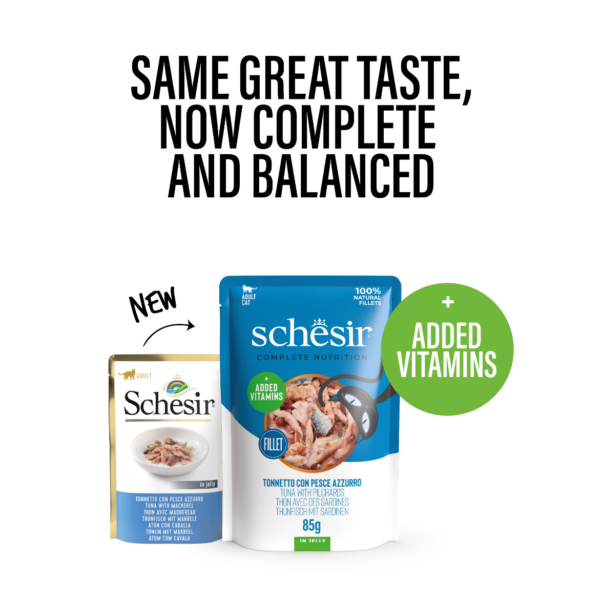 Schesir tonijn met makreel (jelly) natvoer kat (zakjes 85 g)