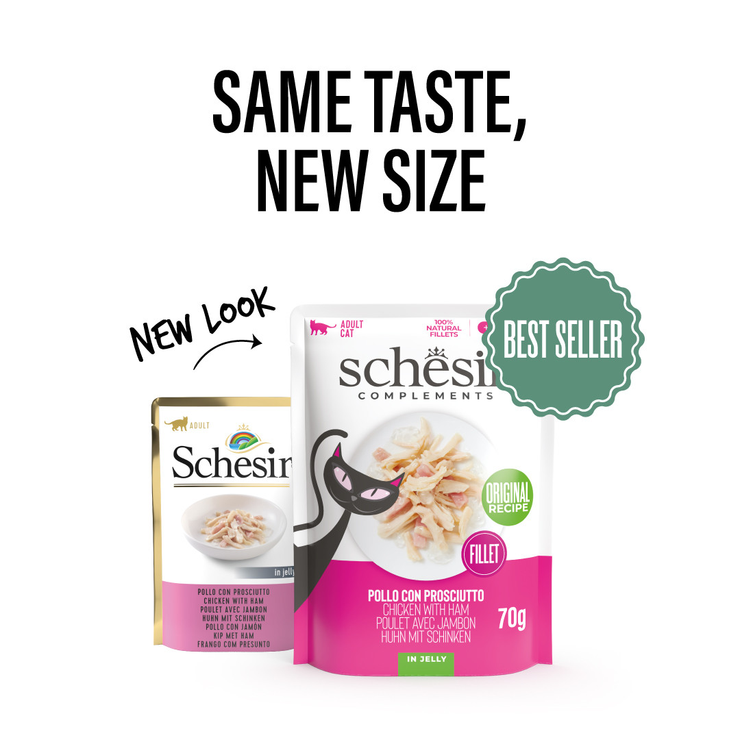 Schesir kip met ham (jelly) natvoer kat (zakjes 85 g)
