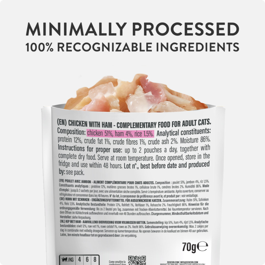 Schesir kip met ham (jelly) natvoer kat (zakjes 85 g)