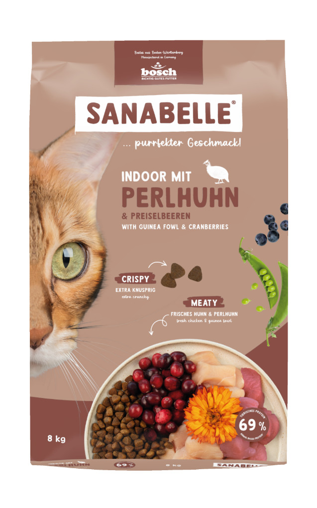 Sanabelle Indoor met parelhoen en cranberries kattenvoer