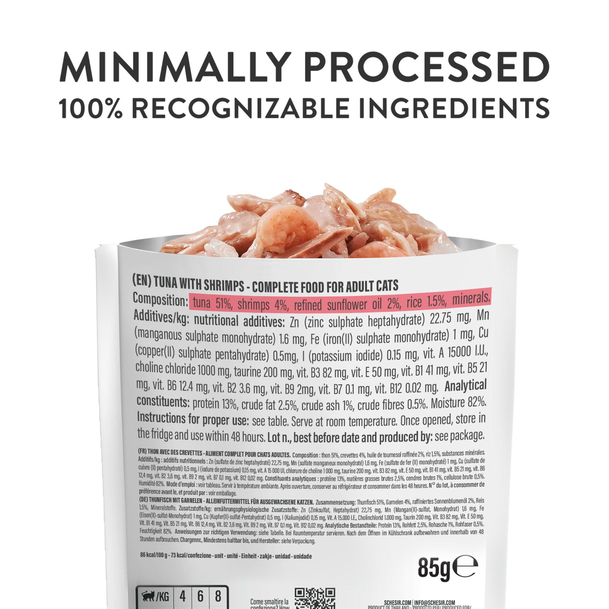 Schesir tonijn met garnalen (jelly) natvoer kat (zakjes 85 g)