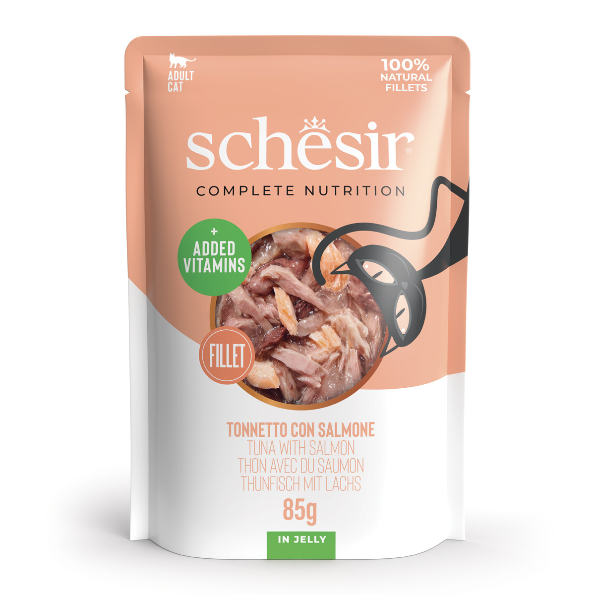 Schesir tonijn met zalm (jelly) natvoer kat (zakjes 85 g)