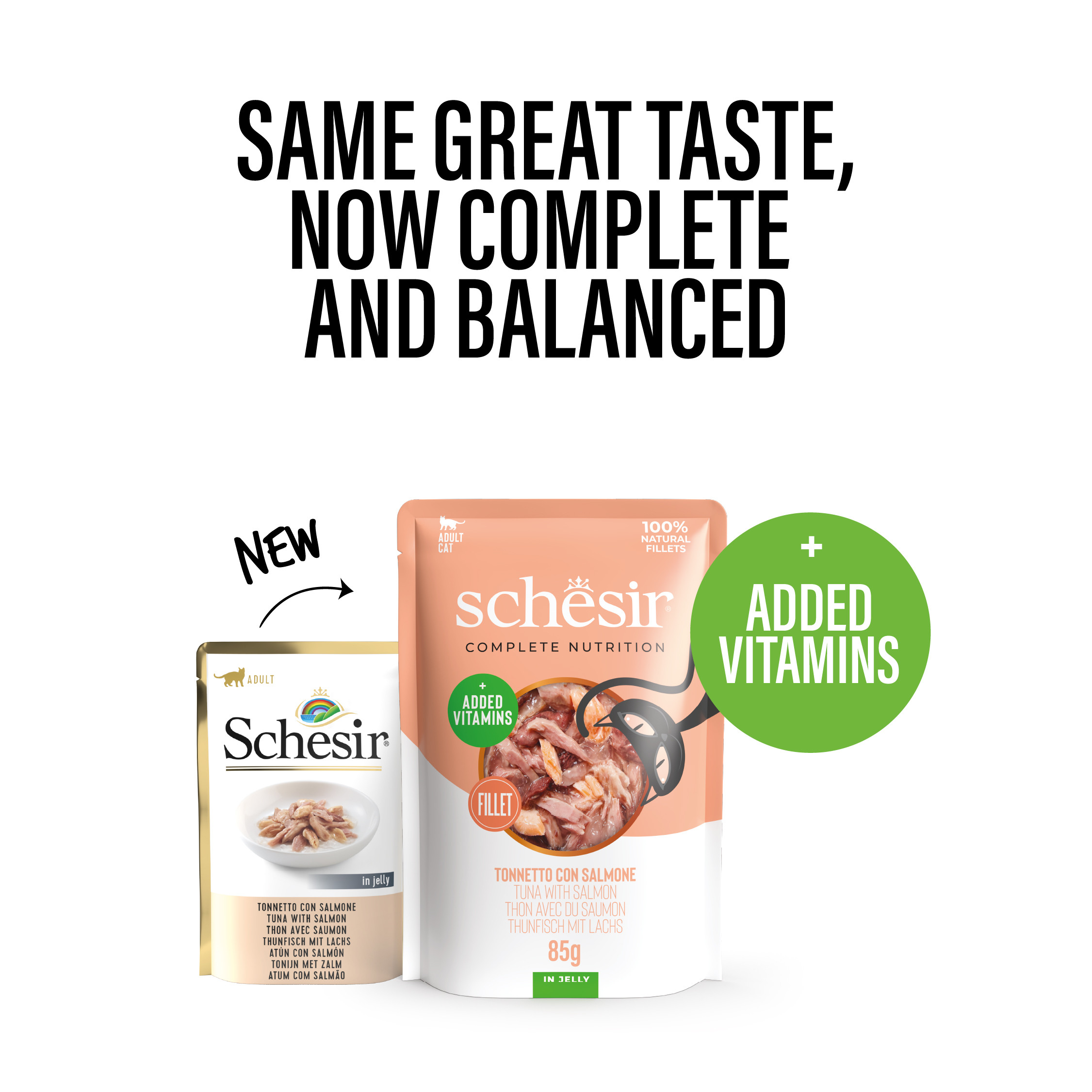 Schesir tonijn met zalm (jelly) natvoer kat (zakjes 85 g)