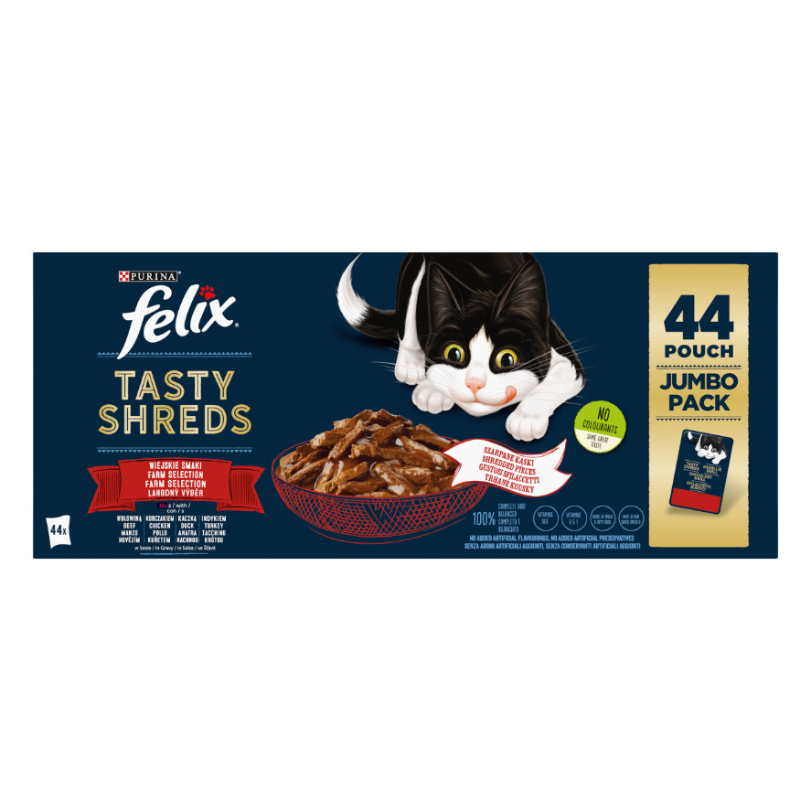 Felix Heerlijke Reepjes Farm selectie met rund, kip, eend, kalkoen in saus (44x80g)