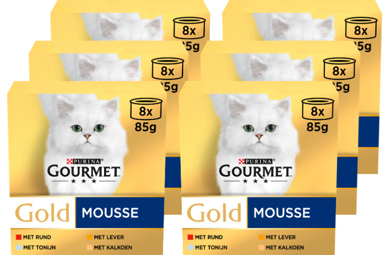 Gourmet Gold Mousse met tonijn, lever, kalkoen, rund natvoer kat (85 g)