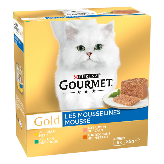 Gourmet Gold 8-Pack Mousse met kip/zalm/niertjes/konijn kattenvoer
