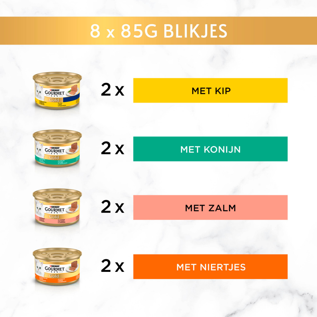 Gourmet Gold 8-Pack Mousse met kip/zalm/niertjes/konijn kattenvoer