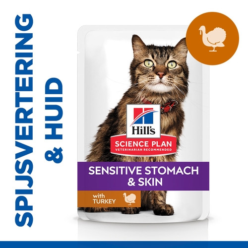 Hill's Adult Sensitive Stomach & Skin nat kattenvoer met kalkoen maaltijdzakje multipack