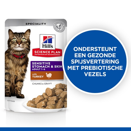 Hill's Adult Sensitive Stomach & Skin nat kattenvoer met kalkoen maaltijdzakje multipack