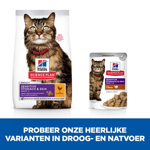 Hill's Adult Sensitive Stomach & Skin nat kattenvoer met kalkoen maaltijdzakje multipack