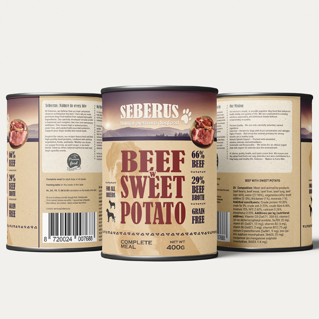 Seberus Beef w/Sweet Potato graanvrij natvoer hond