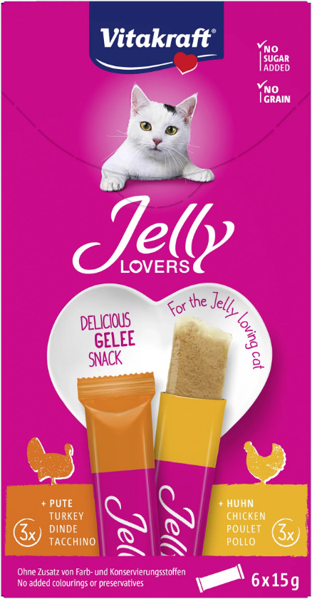 Vitakraft Jelly Lovers met kip & kalkoen kattensnack (6 x 15 g)