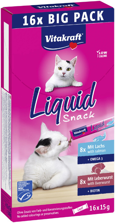 Vitakraft Liquid Snack met leverworst en zalm voor katten multipack (16 x 15 g)